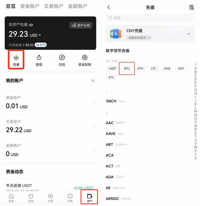 如何将钱包里的数字资产充入欧易okx交易所？