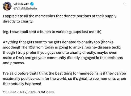 Meme币涌向Vitalik:Vitalik收到并卖出了哪些Meme币