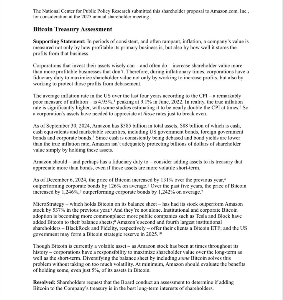 亚马逊被提案建立比特币财库,微软即将投票决定,大公司是否会青睐用比特币对冲通胀?